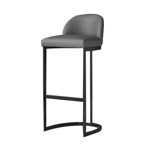 Chaise de bar design en métal  noir et cuir  gris avec dossier arrondi