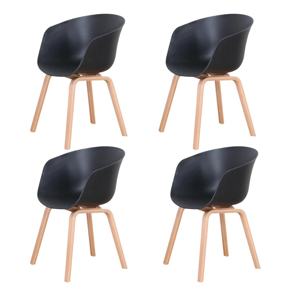 Chaise scandinave en plastique et bois à dossier large enveloppant (lot de 4)