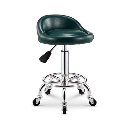 Tabouret à roulettes avec assise matelassée réglable et armature en inox
