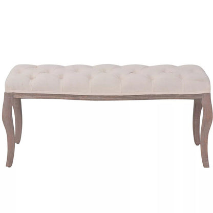 Banc design de style ancien en bois avec assise capitonnée en tissu beige