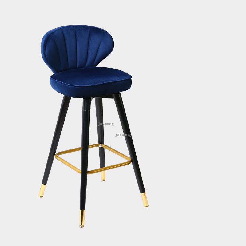 Chaise de bar avec assise coquillage en velours et pieds en bois massif renforcé