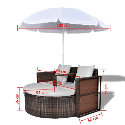 Transat double  en rotin avec matelas et parasol
