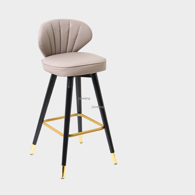Chaise de bar avec assise coquillage en velours et pieds en bois massif renforcé