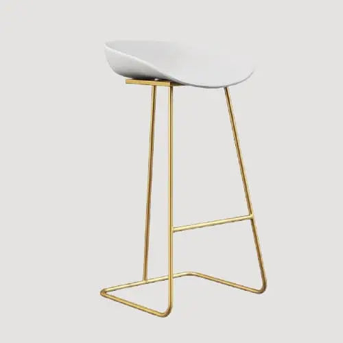 Tabouret de bar design scandinave en métal doré et assise blanche 