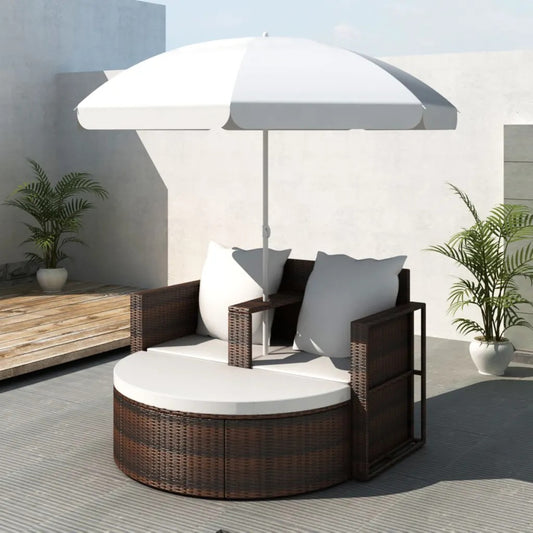 Transat double  en rotin avec matelas et parasol