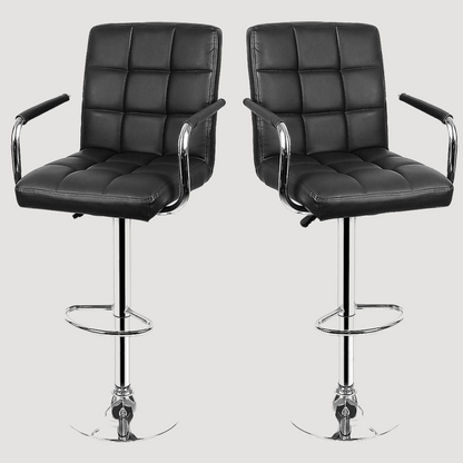 Chaise de bar moderne en simili cuir noir et pieds en inox