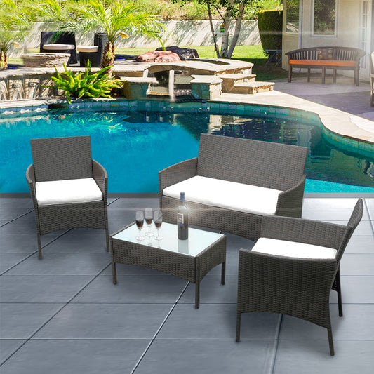 Chaise design en rotin  (lot de 3) avec table basse