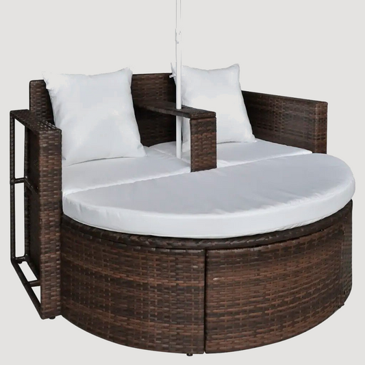 Transat double en rotin avec coussin et parasol
