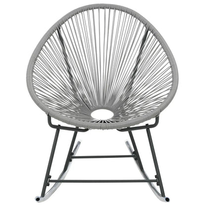 Chaise à bascule design grise avec assise ovale en rotin et pieds en acier