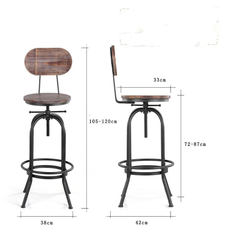 Chaise de bar de style industriel avec assise en bois et pieds en fer noir