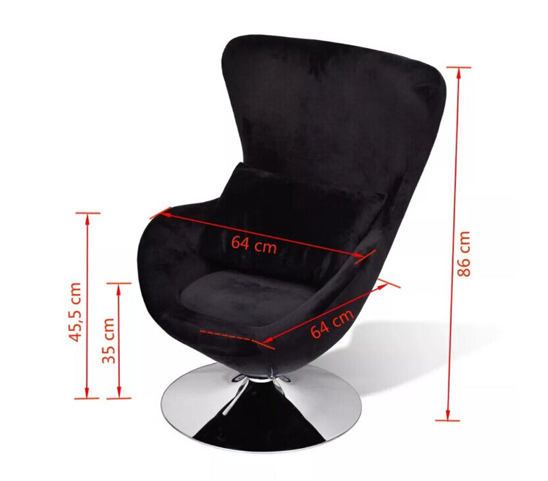 Chaise design rétro assise fauteuil en velours noir et pied central en métal