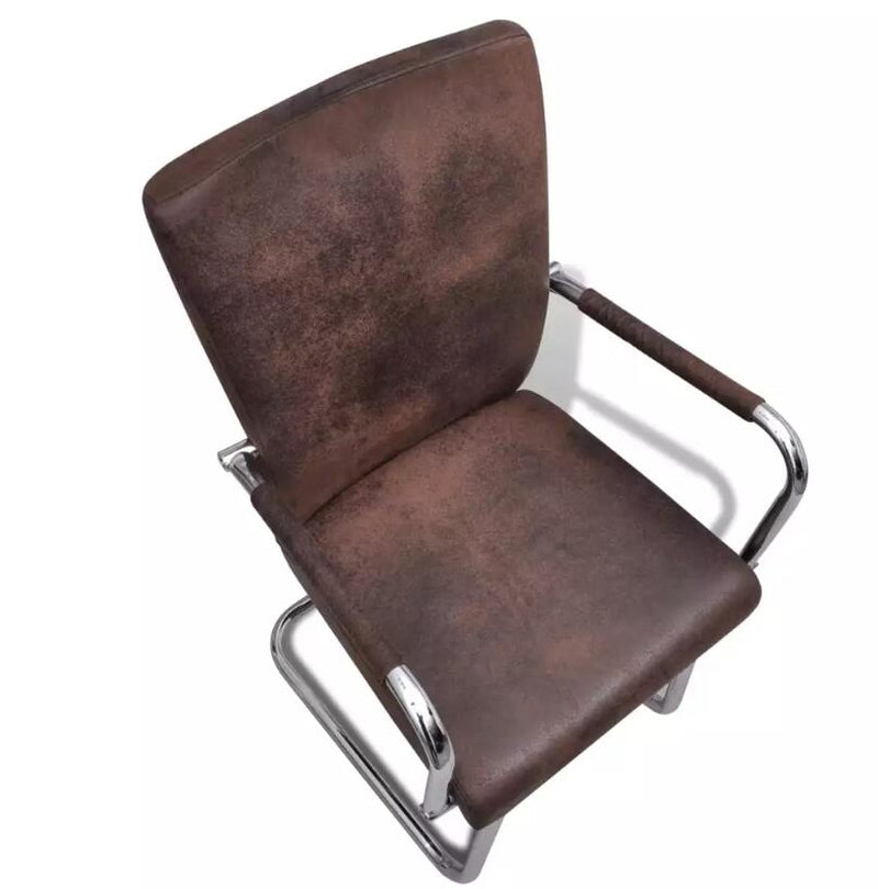 Chaise vintage en cuir retourné marron et métal avec accoudoirs