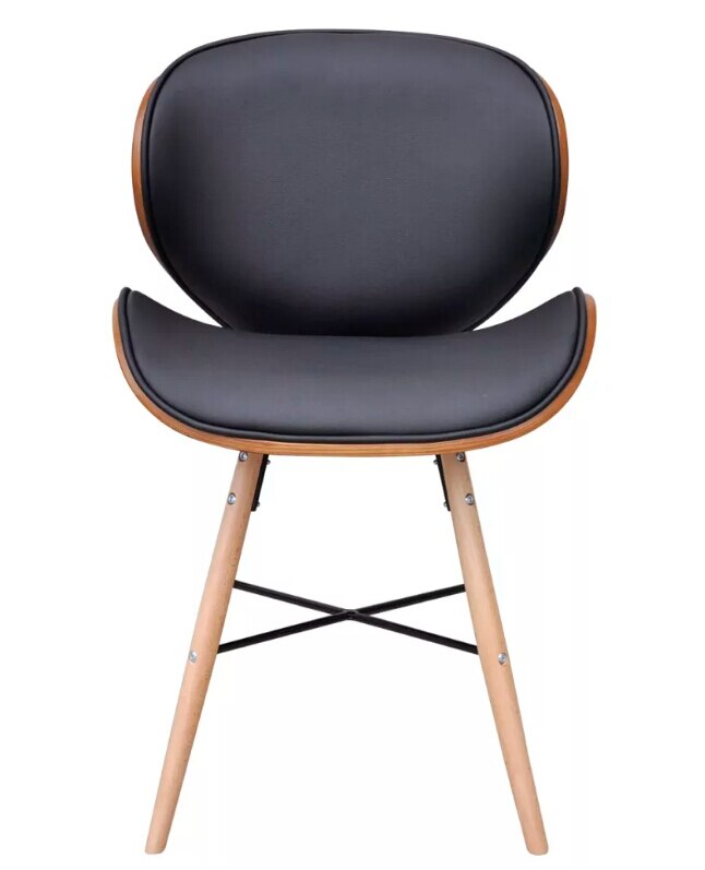 Chaise scandinave moderne en bois et cuir matelassé