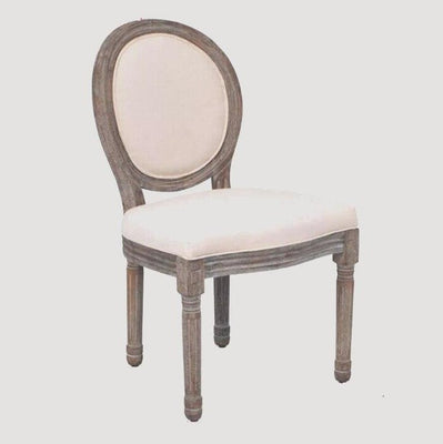 Chaise médaillon en tissus beige et bois