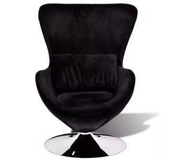 Chaise design rétro assise fauteuil en velours noir et pied central en métal
