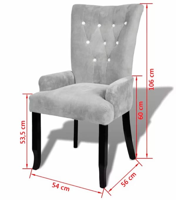 Chaise moderne en velours gris clair capitonnée et bois noir