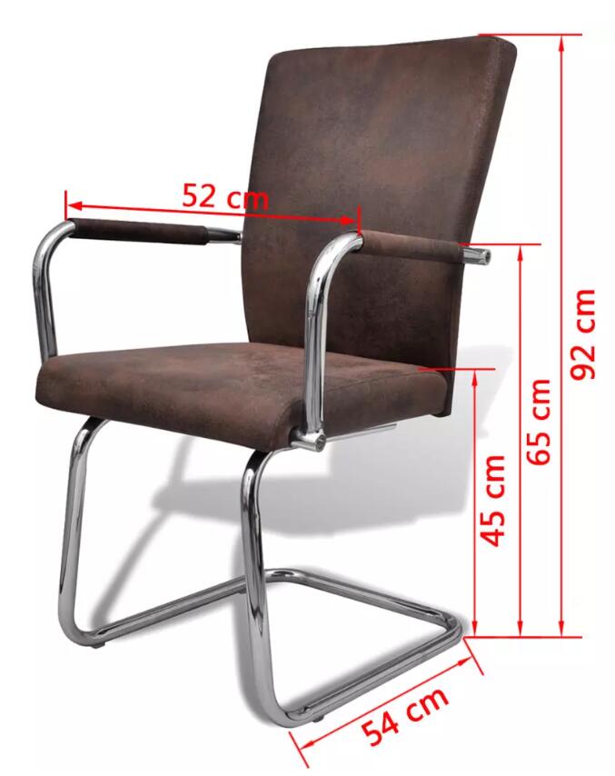 Chaise vintage en cuir retourné marron et métal avec accoudoirs
