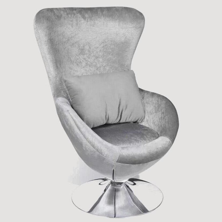 Chaise design rétro assise fauteuil en velours argenté avec pieds central en métal