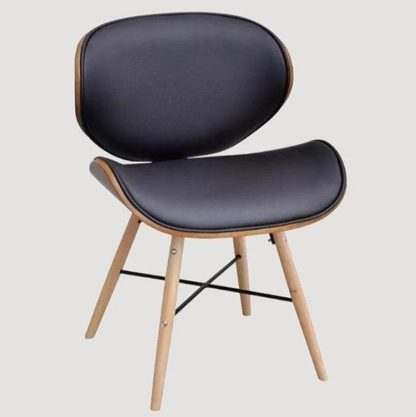 Chaise scandinave moderne en bois et cuir noir
