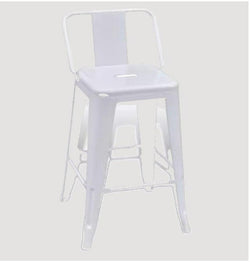 Chaise de bar industrielle en métal blanc avec dossier et reposes pieds