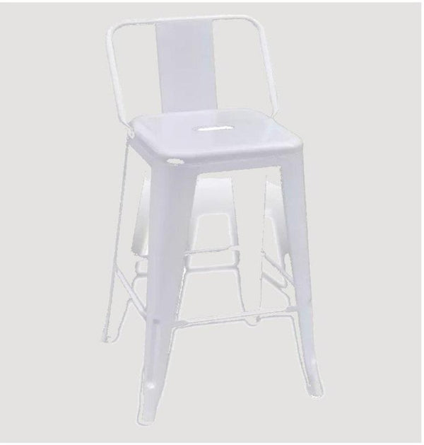 Chaise de bar industrielle en métal blanc avec dossier et reposes pieds