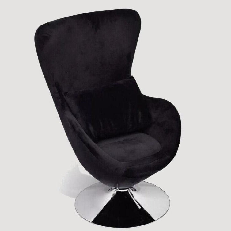 Chaise design tendance rétro en velours noir avec pieds central circulaire en inox