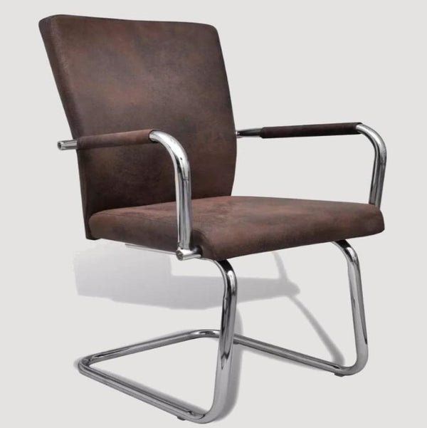 Chaise moderne en cuir retourné marron avec accoudoir et pieds en métal