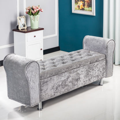 Banc de rangement en velours capitonné avec accoudoirs