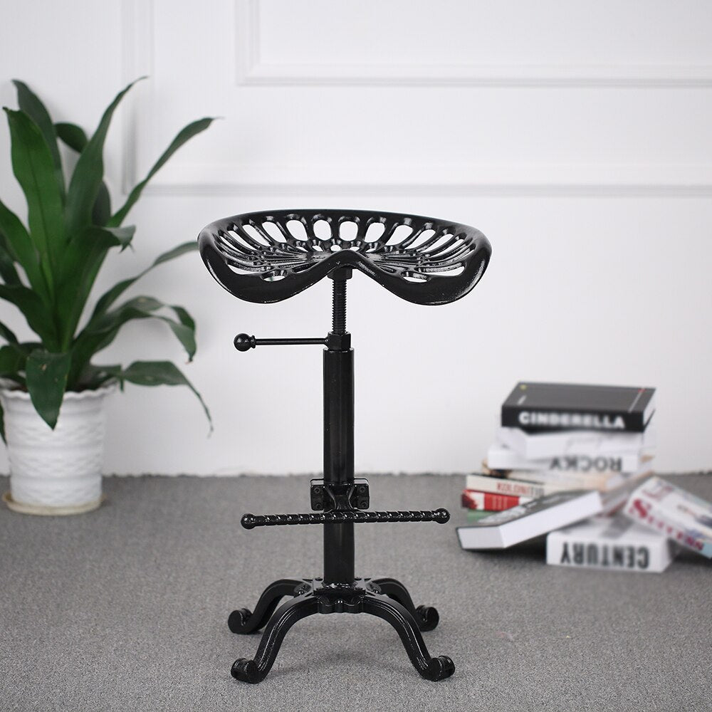 Tabouret vintage en fer avec assise ergonomique réglable et repose pieds