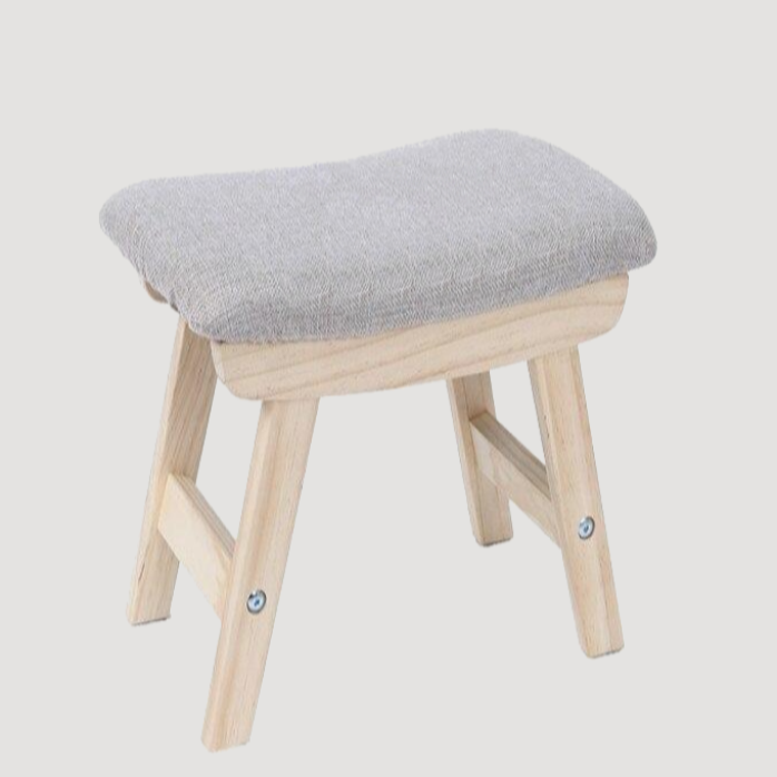 Tabouret scandinave de style banquette en bois clair et tissu gris chiné clair
