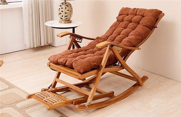 Chaise longue en bois avec accoudoirs et coussin court