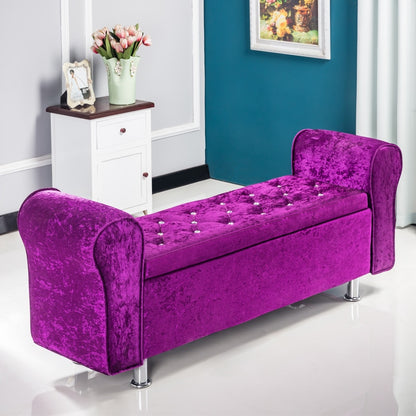 Banc de rangement en velours capitonné avec accoudoirs