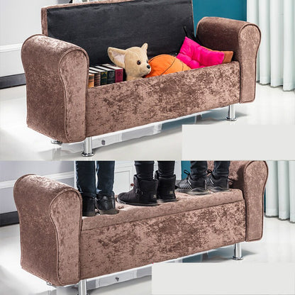 Banc de rangement en velours capitonné avec accoudoirs