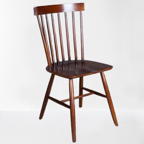 Chaise vintage en bois massif marron laqué avec dossier à barreaux