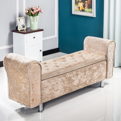 Banc de rangement en velours capitonné avec accoudoirs