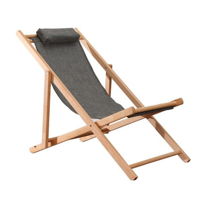 Chaise longue pliable  en bois et toile avec repose tête