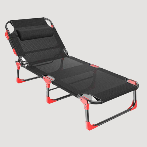 Transat pliable en aluminium et toile noir multiple positions avec repose tête