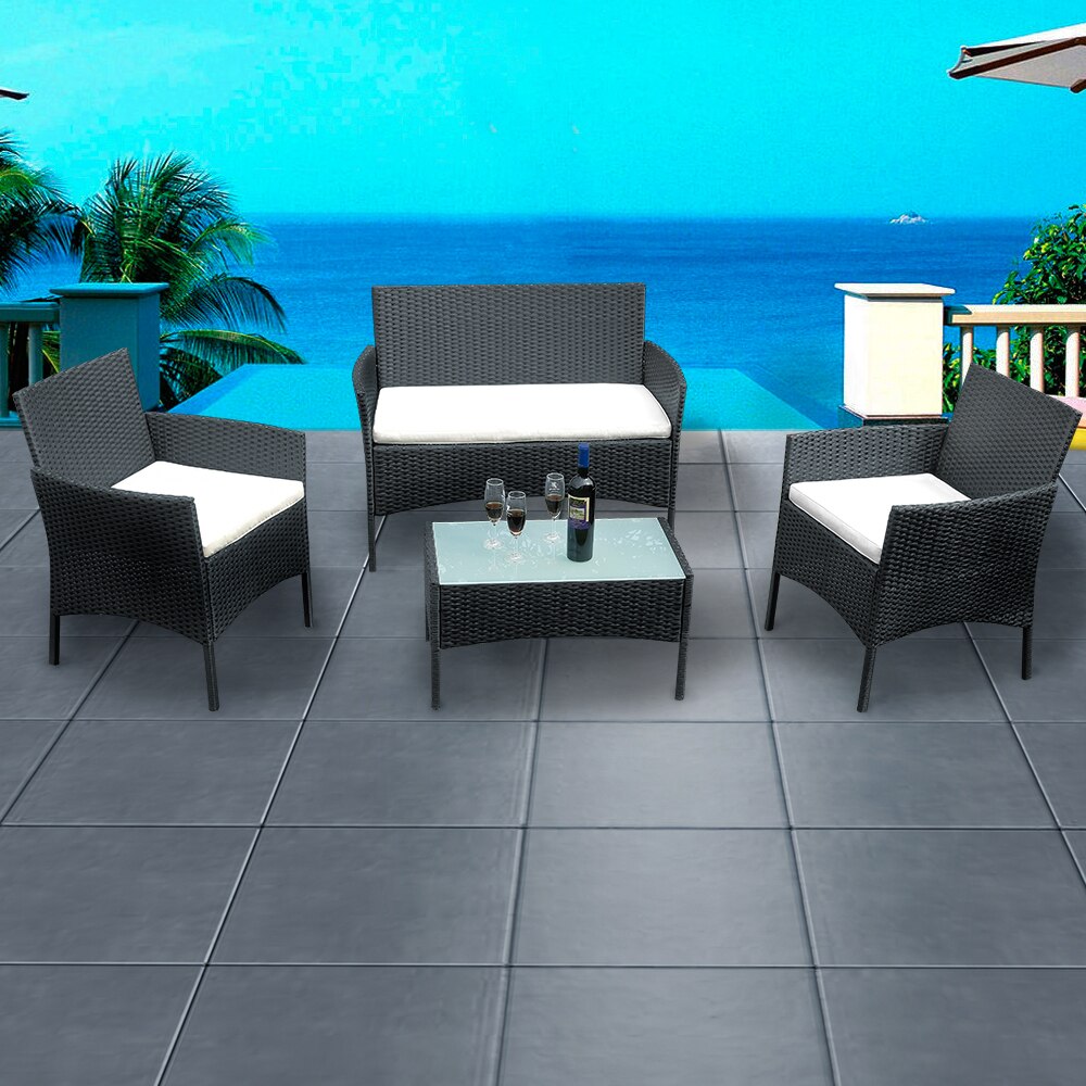 Chaise design en rotin  (lot de 3) avec table basse