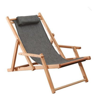 Chaise longue pliable  en bois et toile avec repose tête