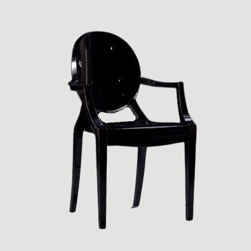 Chaise médaillon moderne en plastique noir avec accoudoirs