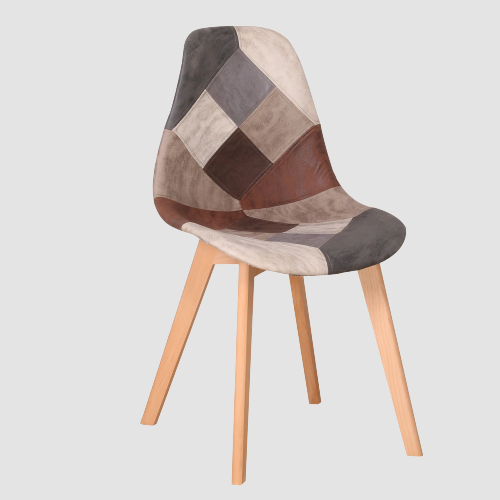Chaise scandinave patchwork pieds en bois clair et assise résine (lot de 4)