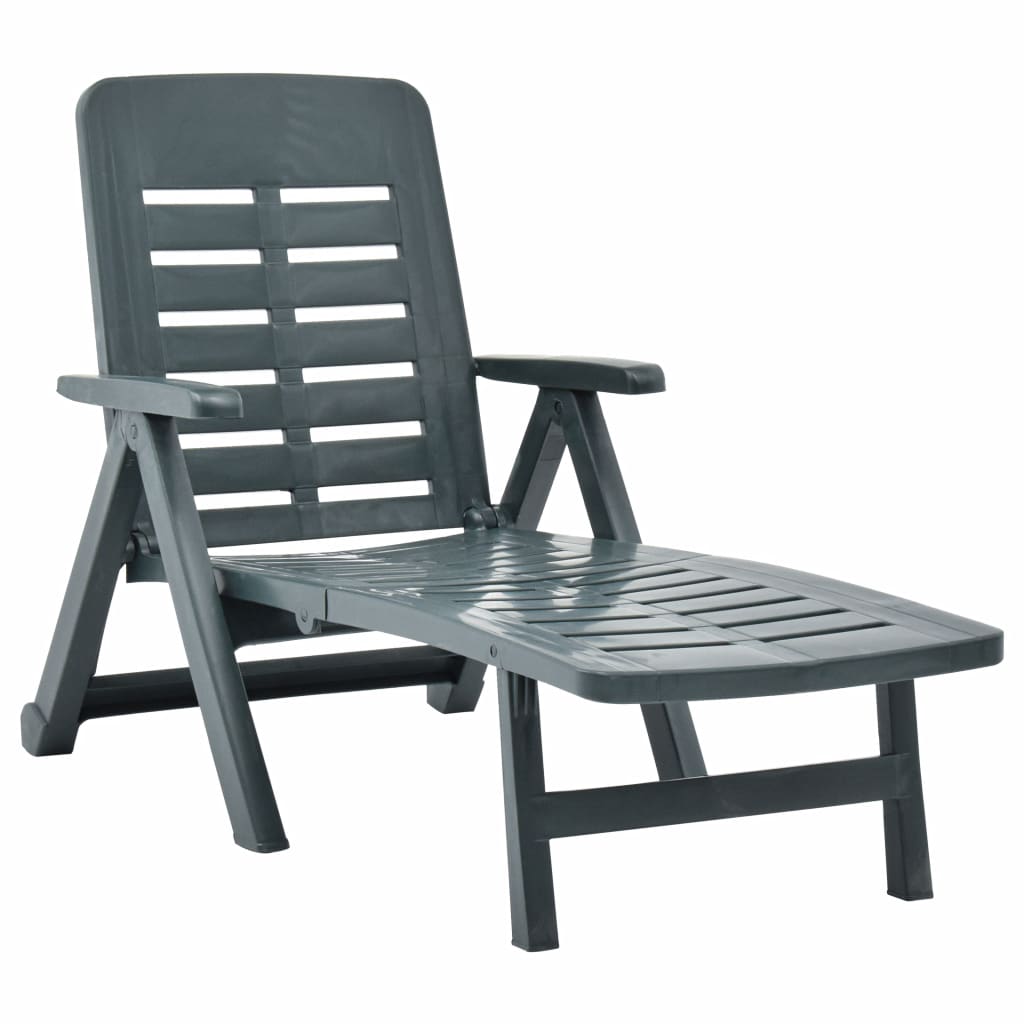 Transat pliable en plastique gris avec accoudoirs