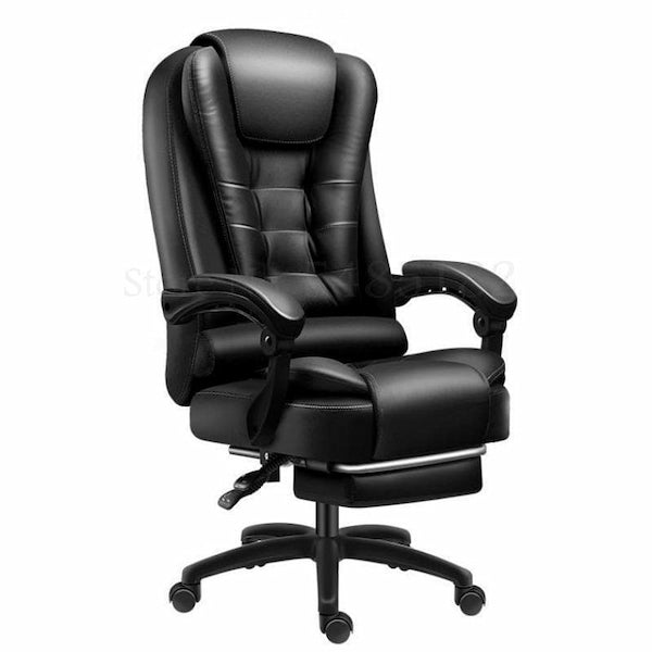 Chaise de bureau ergonomique en cuir noir multi renforts