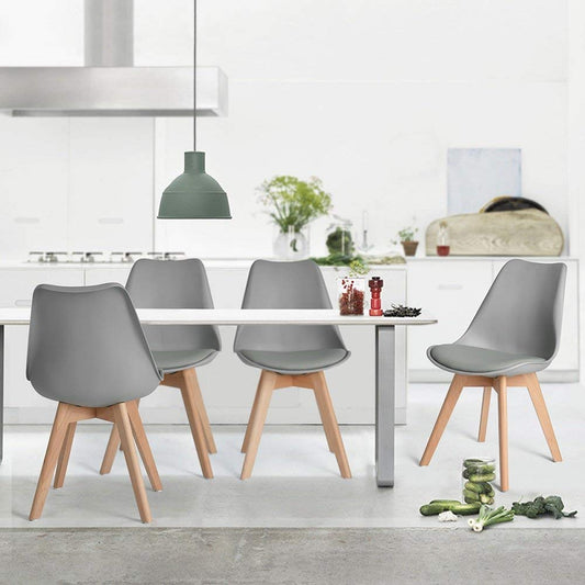 Chaise scandinave bois et plastique avec assise rembourrée par lot de 4