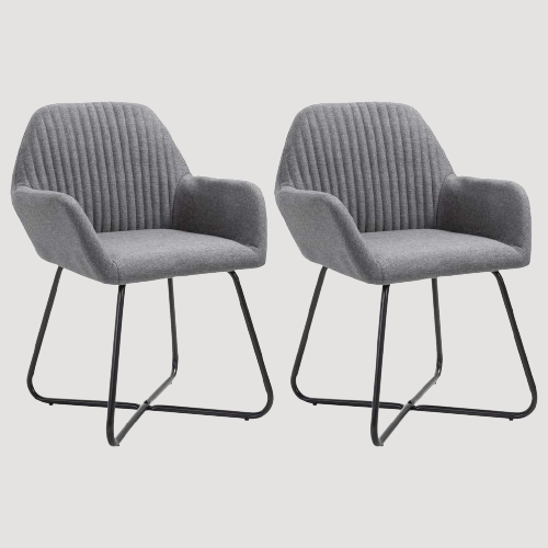 Chaise design en tissu gris et métal noir par lot de 2