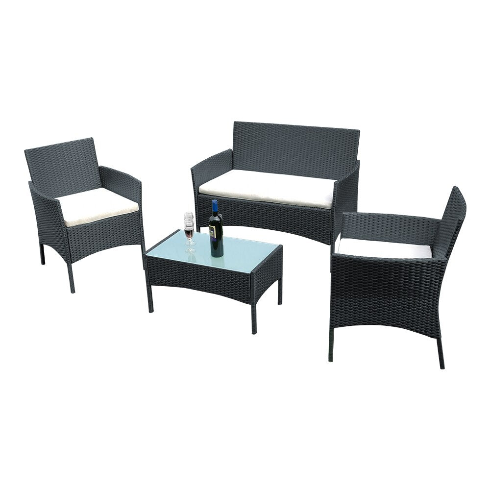 Chaise design en rotin  (lot de 3) avec table basse