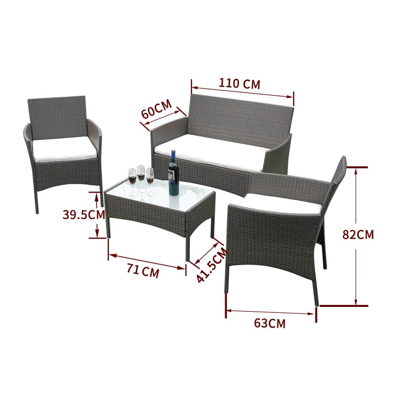 Chaise design en rotin  (lot de 3) avec table basse