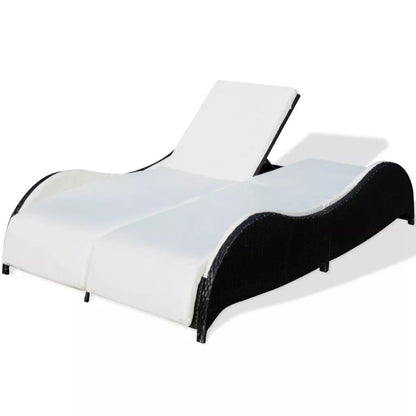 Transat double  moderne réglable noir et blanc en rotin