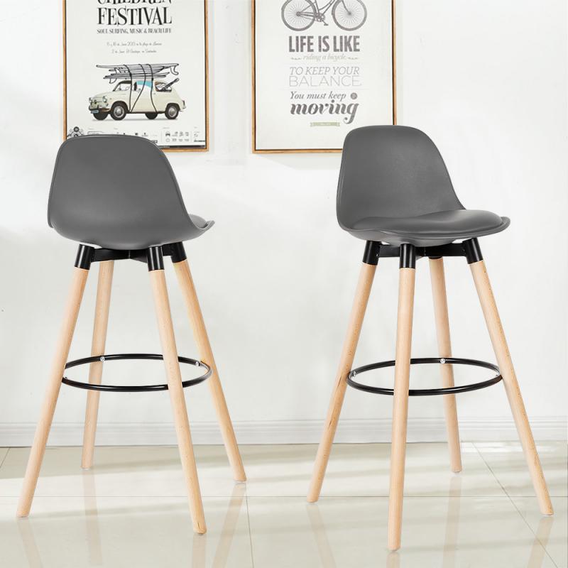 Chaise de bar scandinave avec assise rembourrée et repose pieds par lot de 2