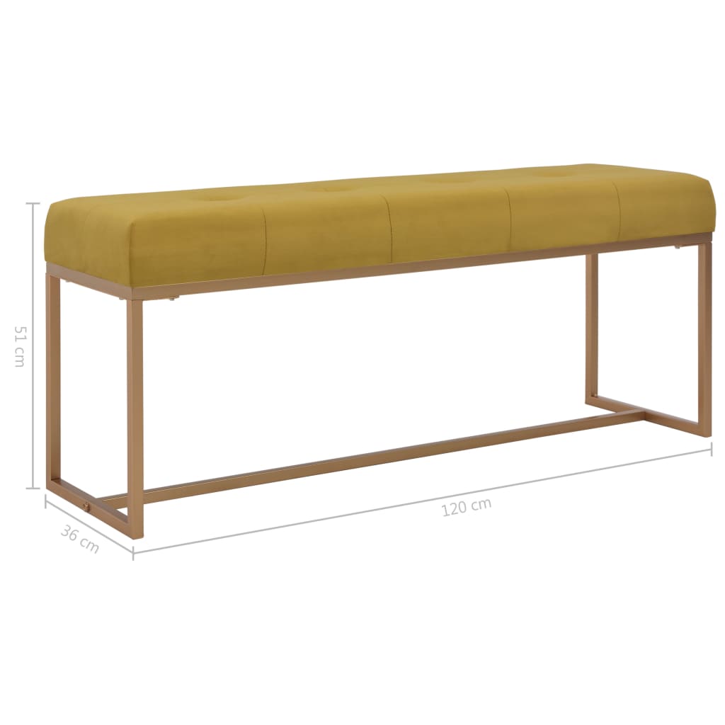 Banc design en velours moutarde et métal